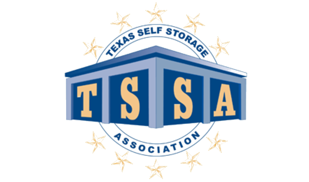 Texas Self Storage Associate blue and yellow logo with stars